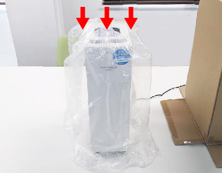 製品にビニールをかけてエージング中の画像